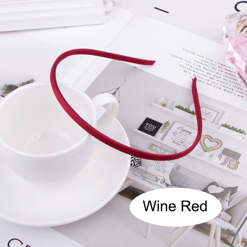 10 sztuk zwykły stałe 5MM satynowa pokryte żywicy Hairbands ze stali nierdzewnej pałąk akcesoria do włosów dla dorosłych dzieci prezent: wine red