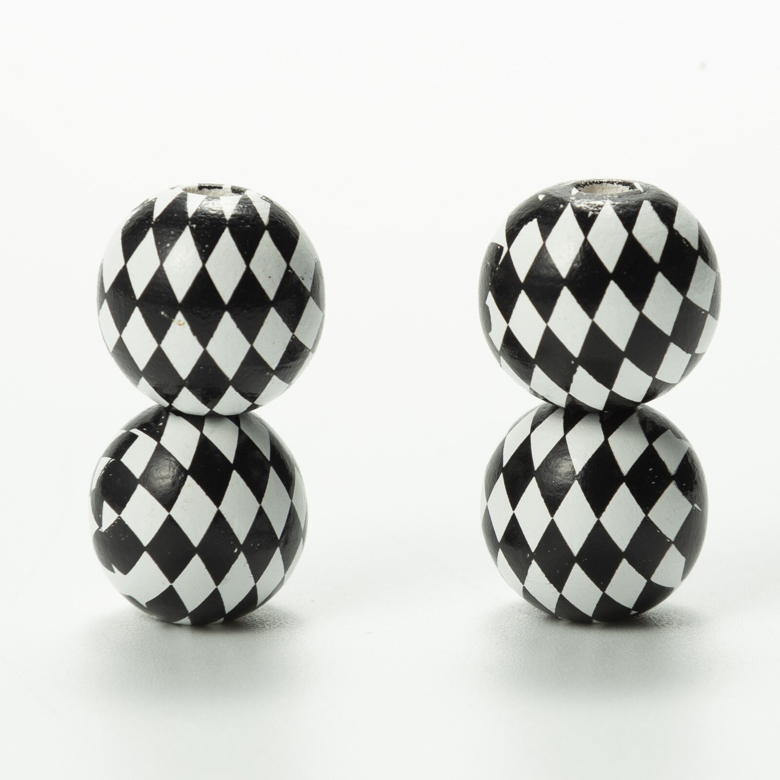 Perles rondes en bois de couleur Hemu, 16mm, impression de treillis de diamant coloré, décoration en bois personnalisée, artisanat, accessoires de Bracelet jouet pour enfants: Black White grid / 20pcs