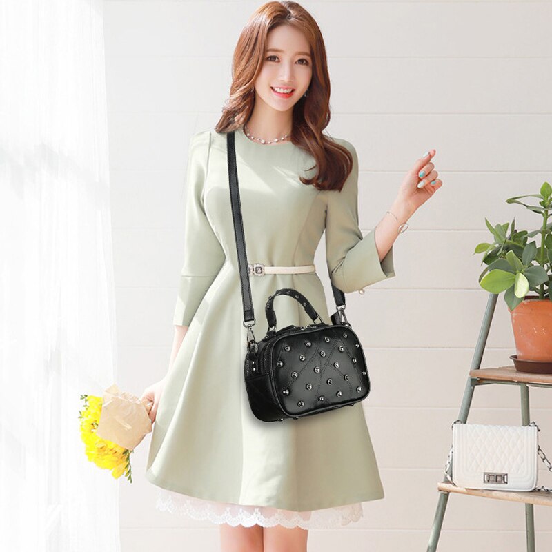 Bolsos de hombro con remaches para mujer, bandoleras cruzadas de piel auténtica, bolsas de viaje pequeñas y suaves