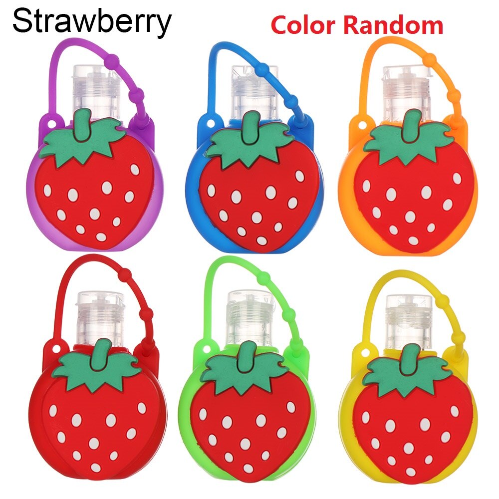 1 unidad de dispensador de jabón portátil de gel de silicona para manos dispensador de jabón botella rellenable Fruta de dibujos animados botella embotelladora de flores de animales: Strawberry