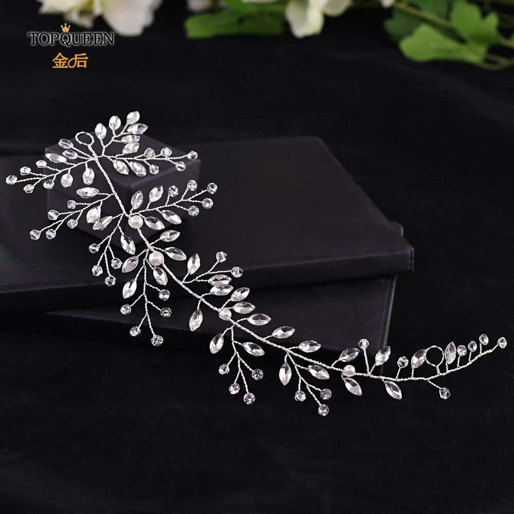 TOPQUEEN ślubne włosy winorośli ślubne akcesoria robić włosów stroiki diamentowe i kryształbyć winnym spinki robić włosów grzebień perła włosy ślubne biżuteria