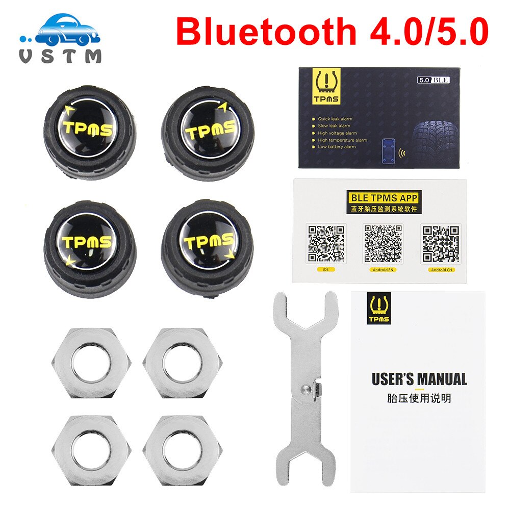 Car Tire Pressure Sensor Tool Bluetooth 4.0 5.0 With Android iOS BLE TPMS Universal External Alarm Tire Pressure Sensors