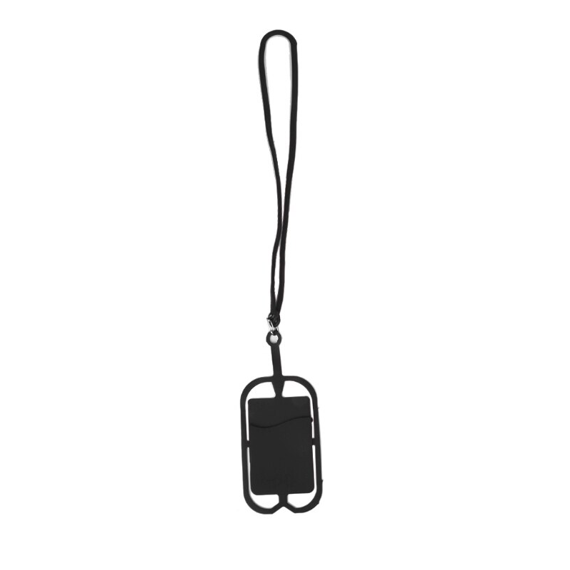 De silicona desmontable cordón para celular estuche protector de cuello con identificación de ranura para tarjeta: -BK