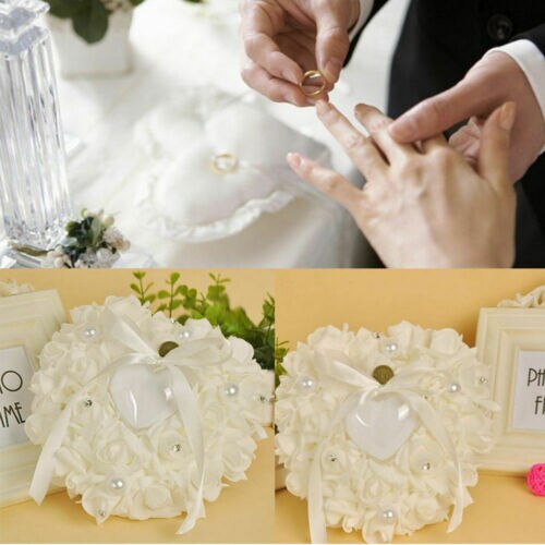 1Pcs Hart-Vorm Rose Bloemen Valentijnsdag Ring Box Romantische Bruiloft Sieraden Case Ringkussen kussen Houder