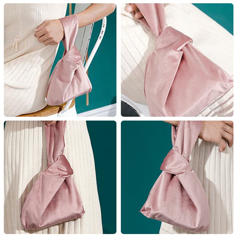 Autunno inverno retrò velluto borse da donna borsa da polso con nodo a barra borsa da trasporto semplice in stile giapponese borsa per telefono