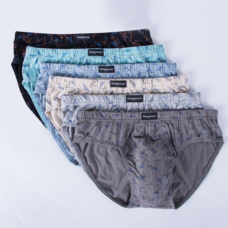 7PCS/Lot Briefs Men'S Briefs 100% Cotton Mid-Waist Printed Shorts Loose PLUS Size Men'S Youth Briefs