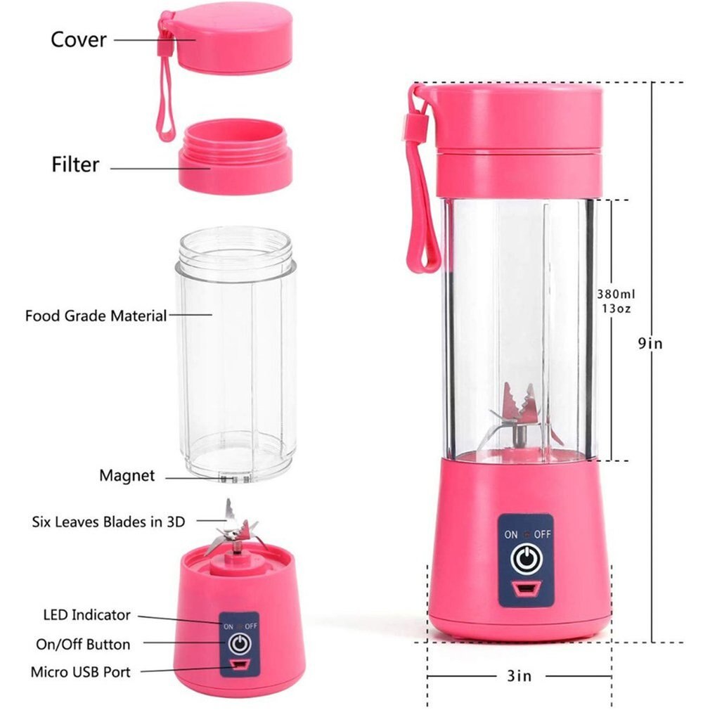 Portable Blender Usb Mixer Electric Juicer Machine Smoothie Blender Mini Food Processor Personal Blender Cup Juice Blenders: pink