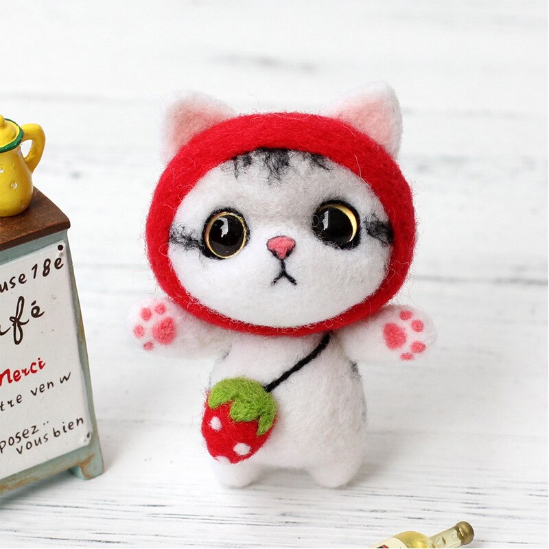 Felt Craft Cute Cat Felting Poked Wool Felt Poked Set Handmade DIY Non Finished Felting Poked Cat Handmade Craft Wool