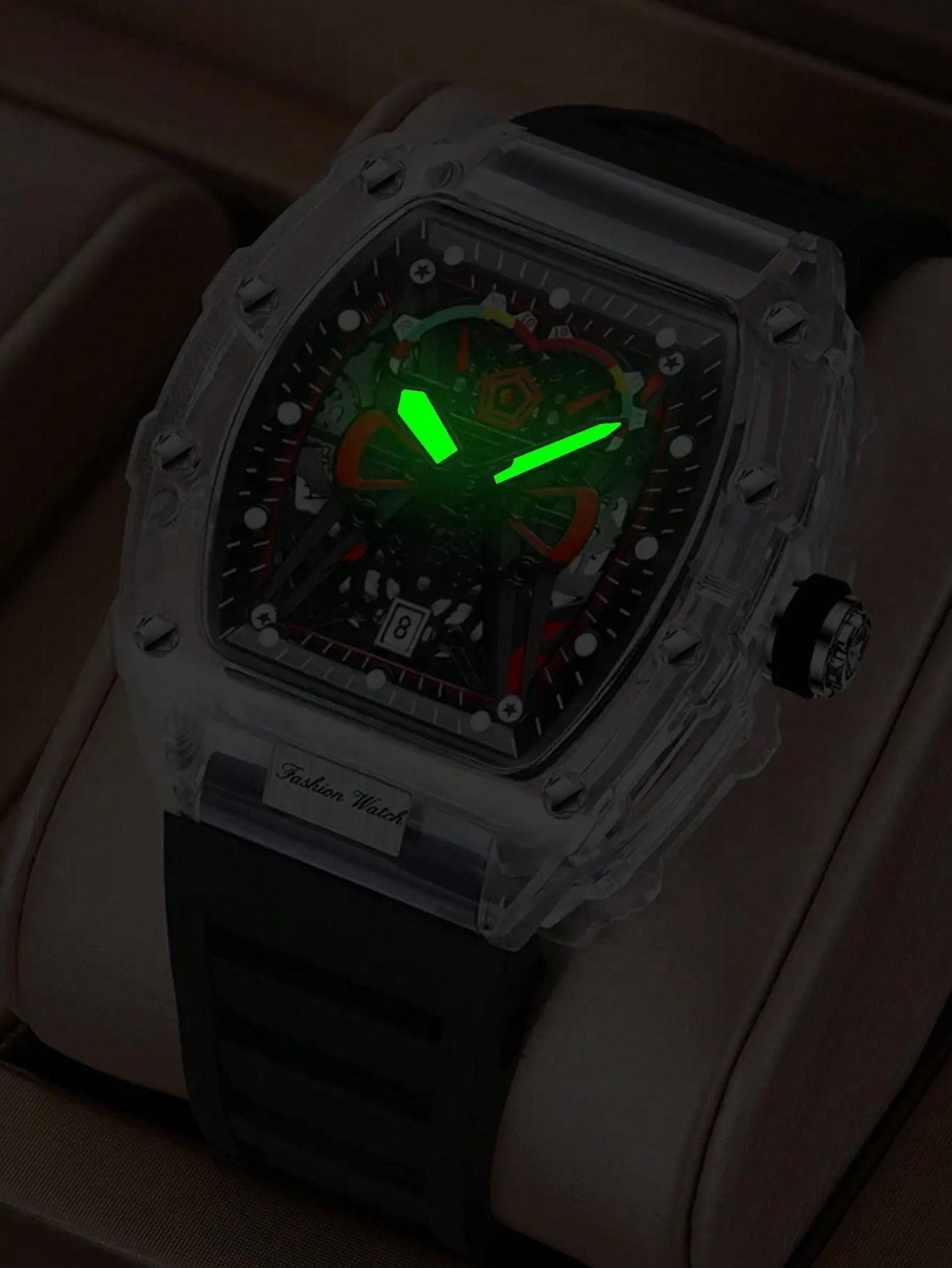 heren quartz horloge transparante behuizing siliconen band lichtgevende kalender polshorloges vrijetijdssportstijl quartz horloge voor heren