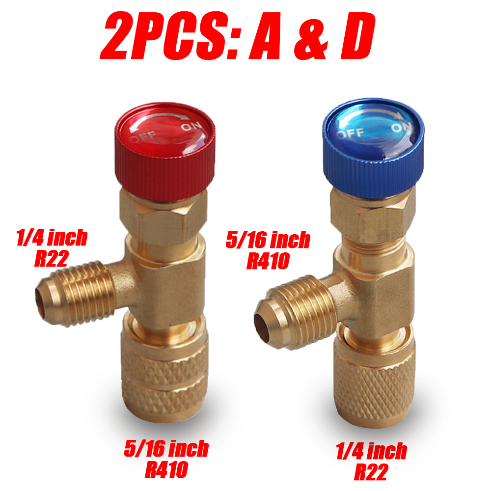 4/2/1 Uds R410A R22 1/4 "válvula de seguridad de carga de refrigeración aire acondicionado refrigerante adaptador de líquido de seguridad piezas de herramientas de mano: Azul