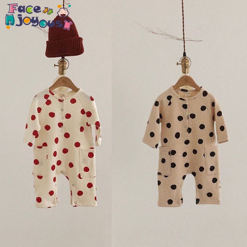 Newborn Infant Baby Boy Girl Knitted Romper Dot Print Jumpsuit Long Sleeve Solid Cotton Ribbed Romper Baby Girl Clothes Outfit