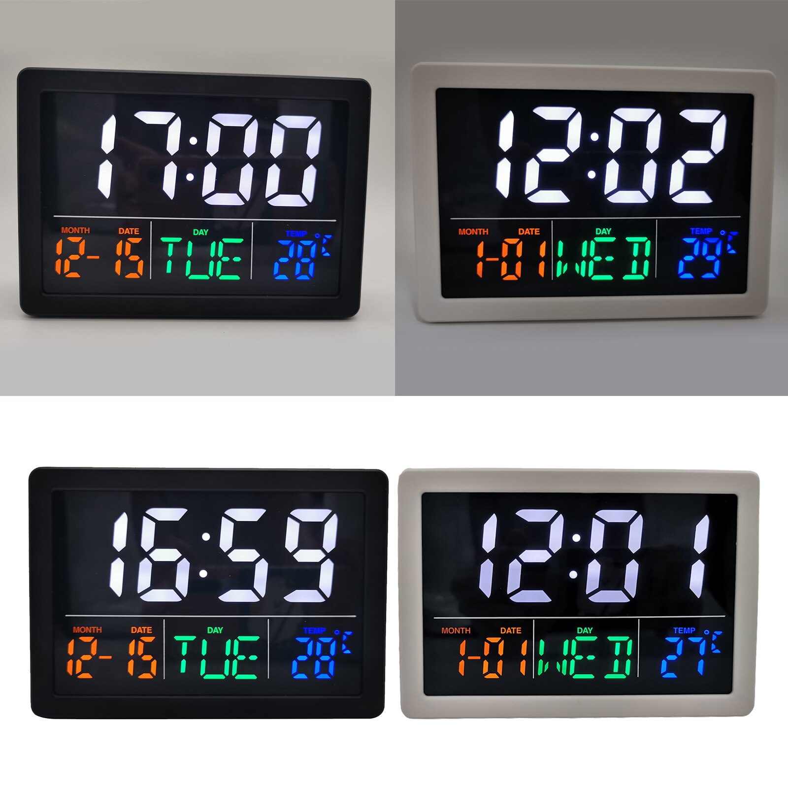 Tabletop LED Digital Alarm Clock Time Temp Day Humidity Display Bedside Clock