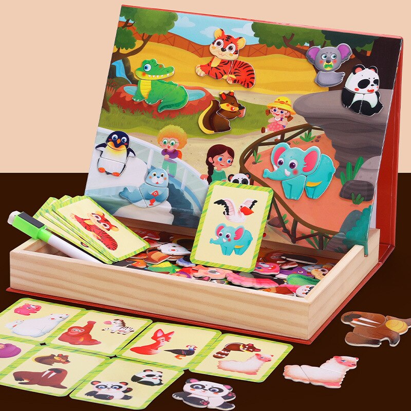 Children Drawing Board Wooden Educational Toys Magnetic Art Easel Animals Wooden Jigsaw Puzzles Games for Kids: 8