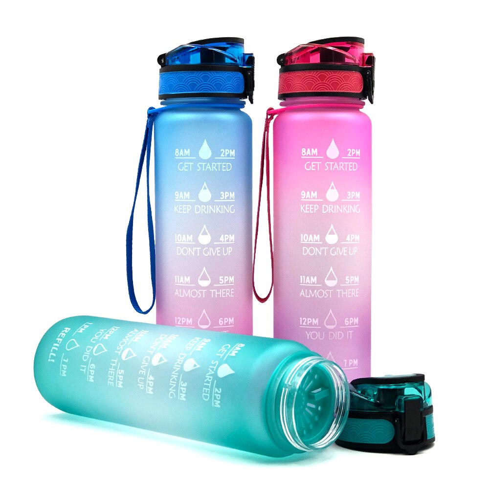 Sport Water Fles Met Tijd Marker Drinken Waterkoker Fitness Sport Fles 1L Water Jug Camping Kantoor School Gym Workout