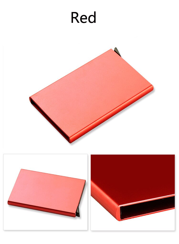 Aluminium Alloy Id Card Holder Anti Rfid Blocking Card Holder Automatic pop-up Card Case Metal Credit Card Holder: red