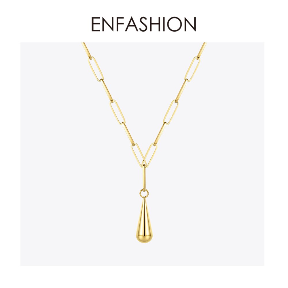 Enfashion Water Druppel Hanger Ketting Vrouwen Roestvrij Staal Gouden Kleur Ketting Choker Ketting Mode-sieraden P203086: Gold color