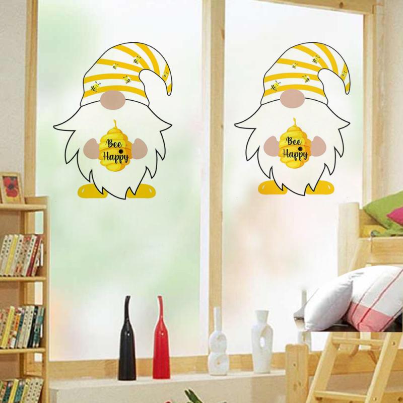 Pegatina infantil de barba de dibujos animados, pegatina creativa de abeja para Festival, Sombrero puntiagudo de patas largas, pegatina para ventana de niño, decoración de en casa