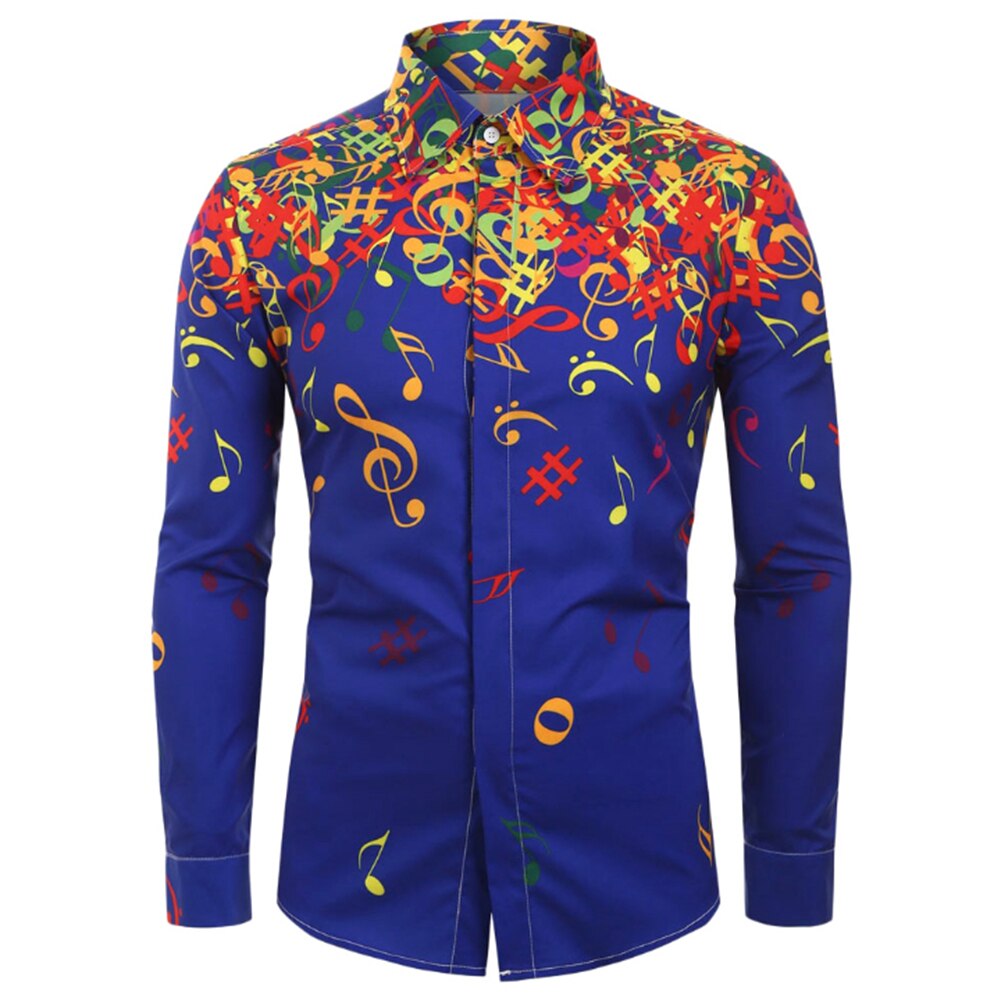 Décontracté hommes automne symboles musicaux imprimer à manches longues boutons vers le bas chemise mince corée symboles de musique en vrac décontracté à manches longues chemise