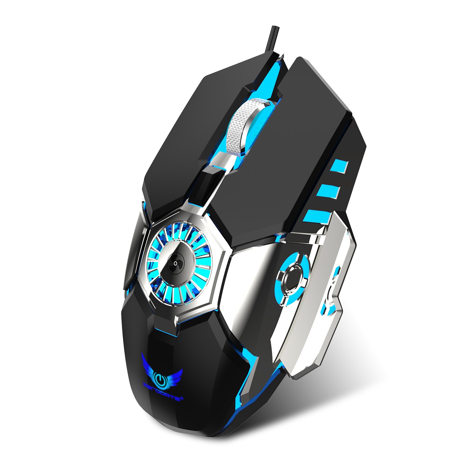 SeenDa Profession Wired Gaming Mouse RGB 7 Buttons 6400 DPI USB Computer Mouse Gamer Mice with Cooling Fan Gaming Mouse: Black