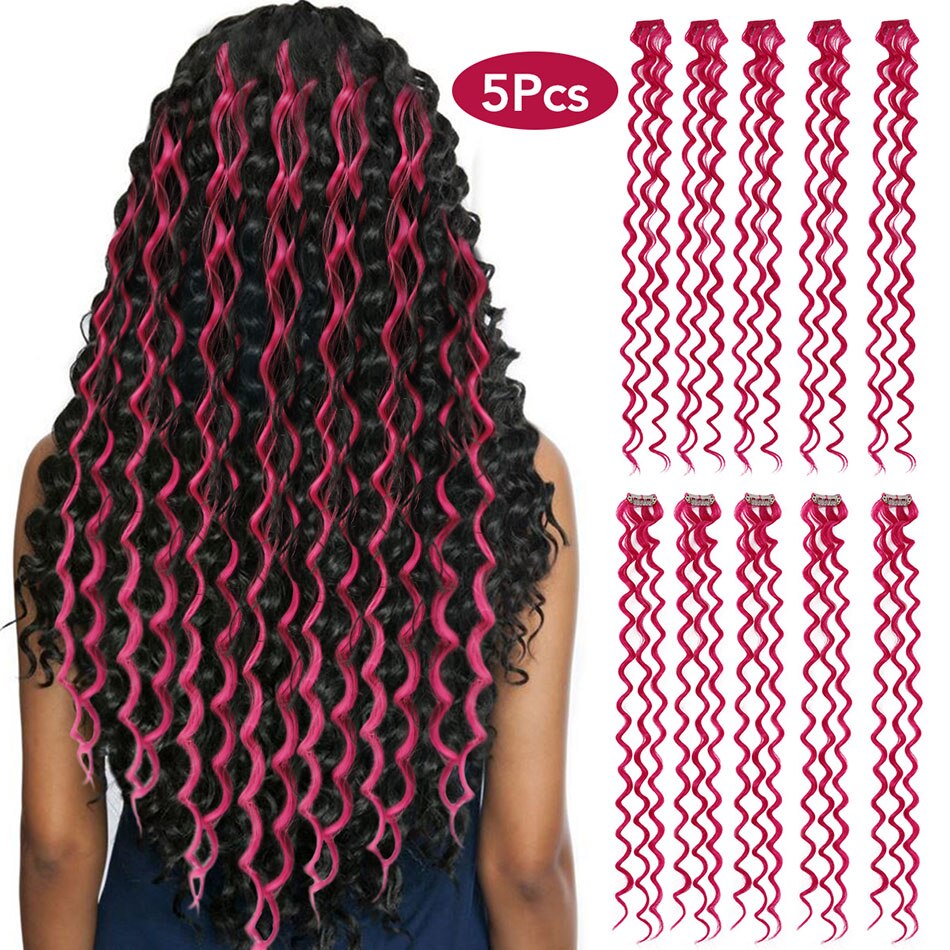 Synthetische Diepe Golf Clip In Hair Extension 24 Inch 10 Stuks Natuurlijke Haarstukje Regenboog Gekleurde Topper Voor Vrouwen Door Yaki schoonheid: Light Red