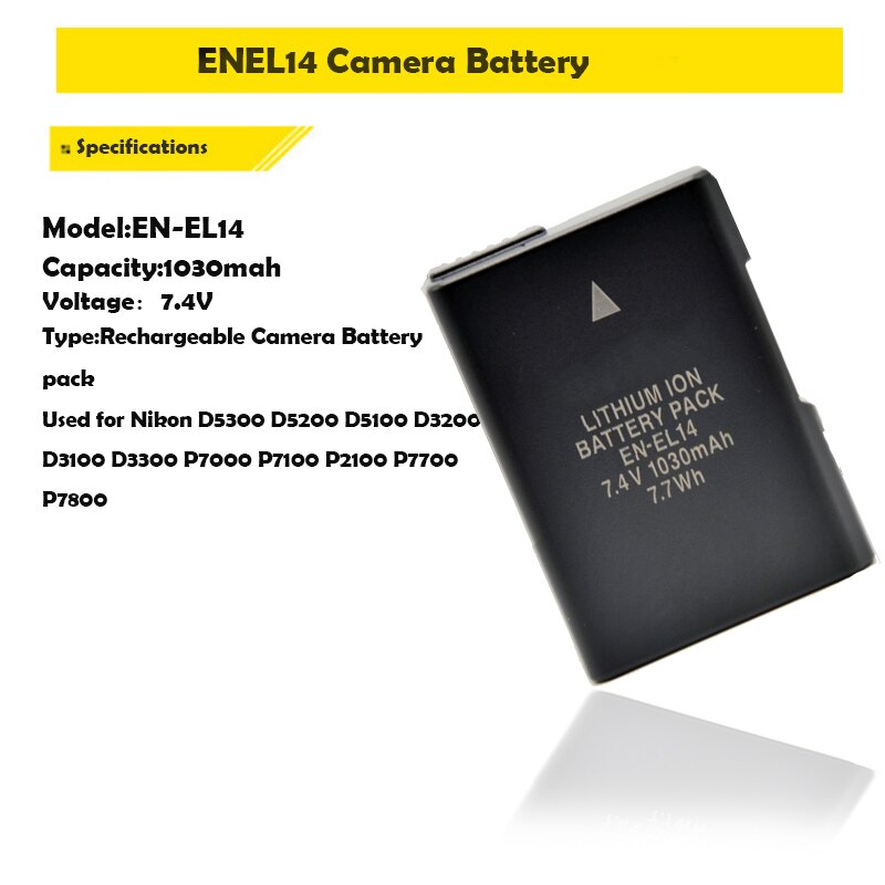 7.4v 1030 mah en -el14 en-el14a enel 14 kamera batteripakke til nikon  d5300 d5200 d5100 d3200 d3100 d3300 p7000 p7100 p2100 p7700