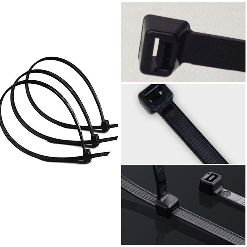 Brida de nailon de plástico autoblocante, 100 Uds., anillo de sujeción de brida de cable negro 5x300, brida de cable 4x200, envolturas con cremallera, juego de bridas de nailon