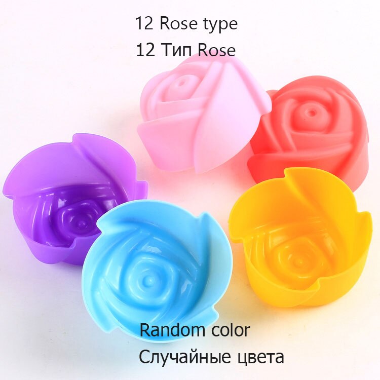 Upors 12 Pcs Siliconen Mal Hart Cupcake Zeep Siliconen Cakevorm Muffin Bakvorm Gereedschap Bakkerij Gebak Gereedschap Bakvormen Keuken: 12 Rose type