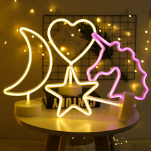 Fest dekoration neon natlys sød måne stjerne lyn flamingo form batteri usb betjent neon lampe til indretning