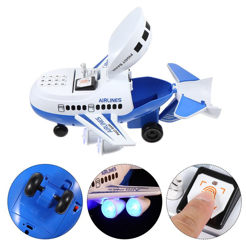 Giocattolo salvadanaio alimentato a batteria con riconoscimento facciale a forma di aereo da 1pc