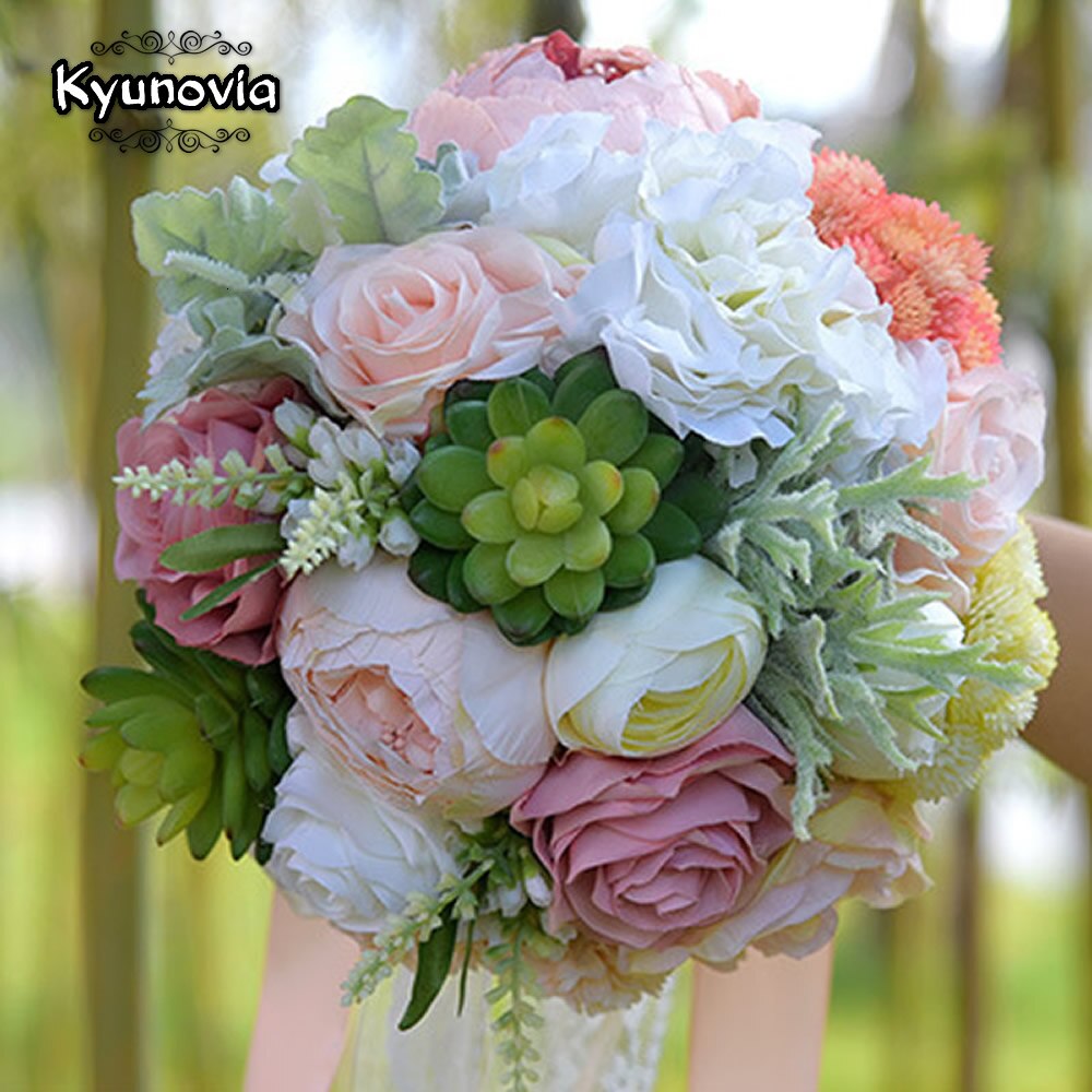 Kyunovia Succulent Plants Bouquet Outdoor Wedding Bouquet Wedding Flowers Silk Flowers Bridal Bouquet GC17
