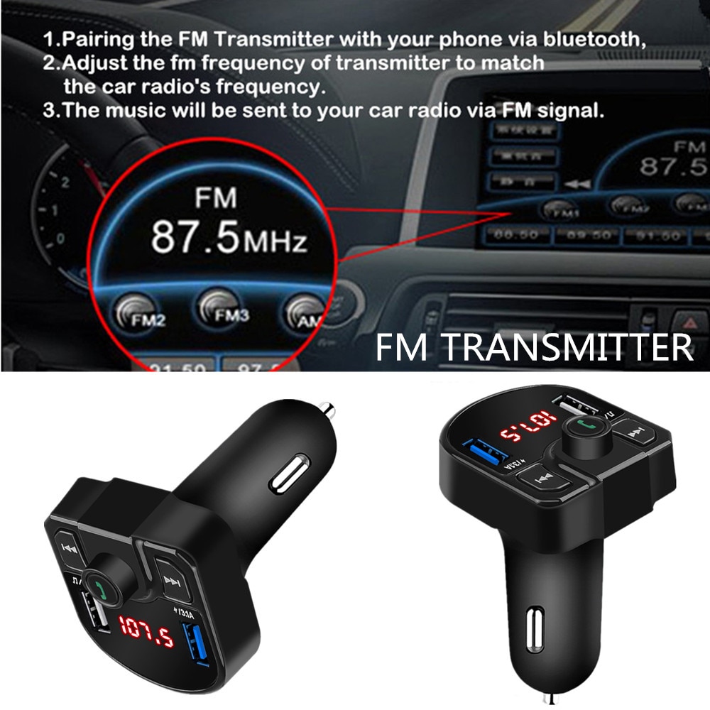 Schwarz FM Sender Bluetooth Wagen Bausatz Drahtlose Auto MP3 Spieler USB Auto Ladegerät 5V 3,1 A 2 Hafen aux FM Modulator MF-A1