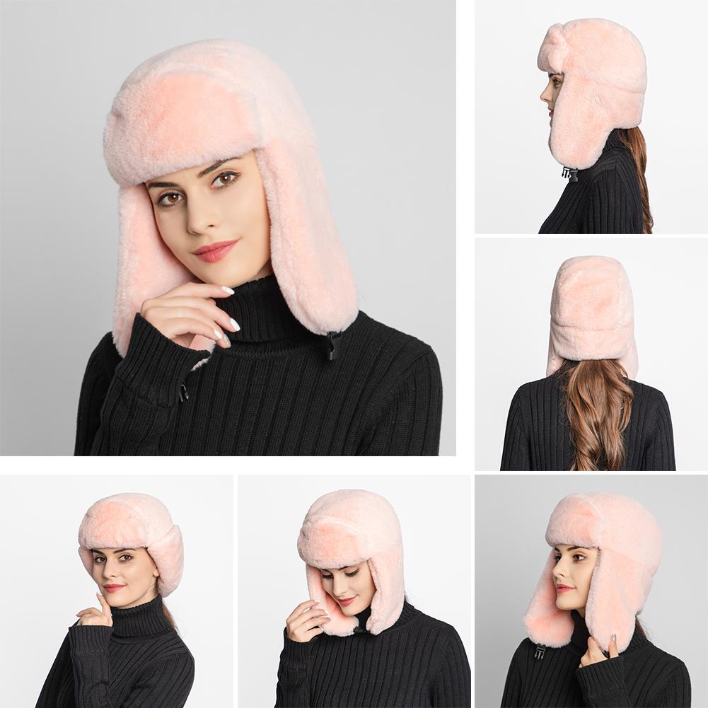 Invierno Faux Fur Shearling Hat Unisex gorro estilo ruso orejera a prueba de viento sombrero para esquiar deportes de invierno