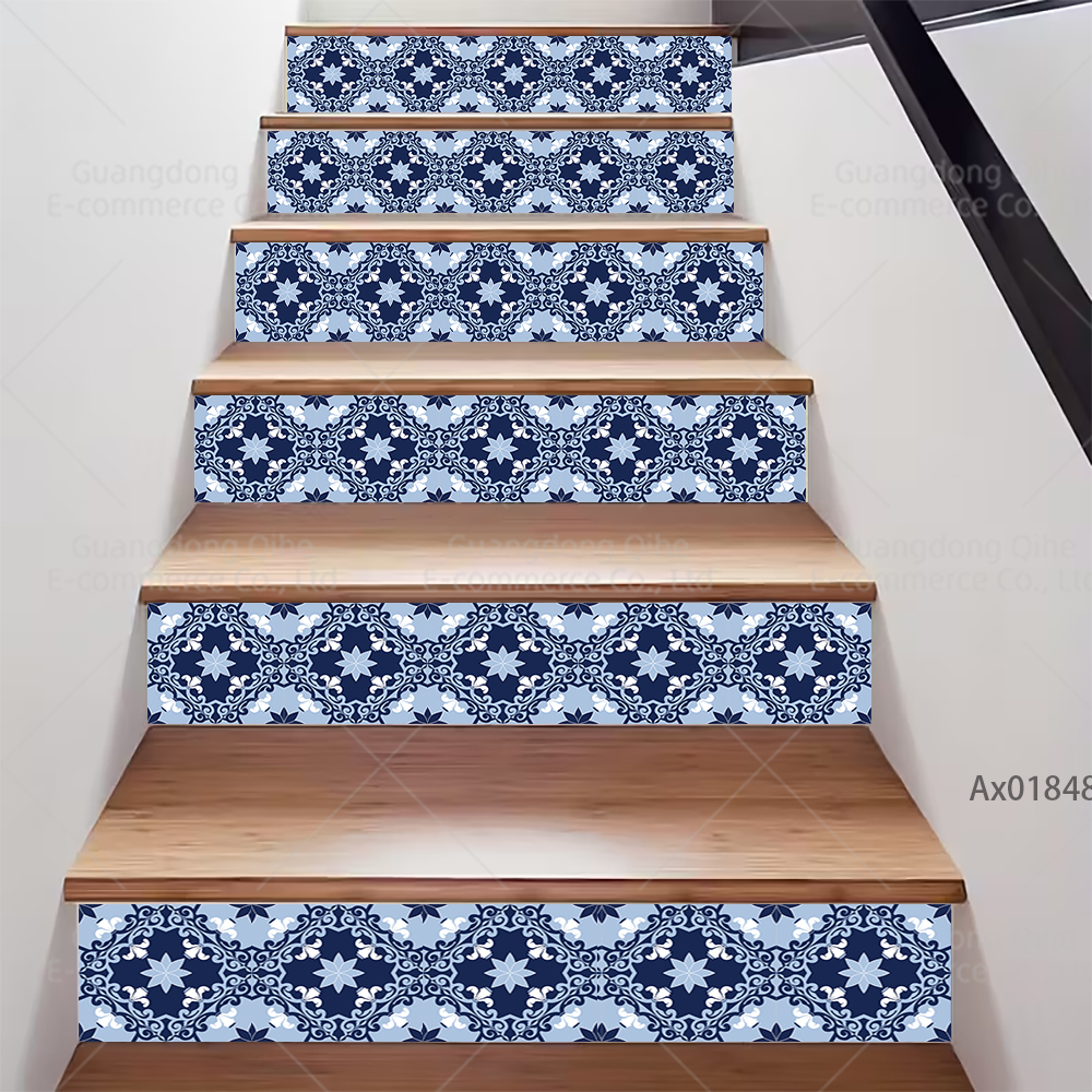 Minimalistische blauwe bloemen trapsticker, zelfklevende trapbekleding, duurzame decoratie voor binnentrappen, plintstickers, muurschilderingstickers.: Xl / Violet/紫罗兰