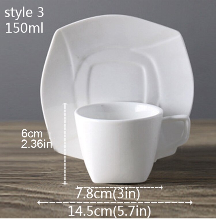 Juego de tazas de café de porcelana blanca con platillo, taza de café y té de cerámica, taza de café y platillo: 3-150ml-1pc