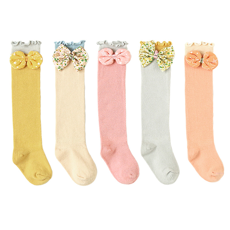 Baby-mädchen-socken, herbst, kleinkind, schleife, kniehoch, lang, weich, niedlich, freundlicher, weihnachtssocke, baumwollrüsche, neugeborenensocke für 0-3- jährige