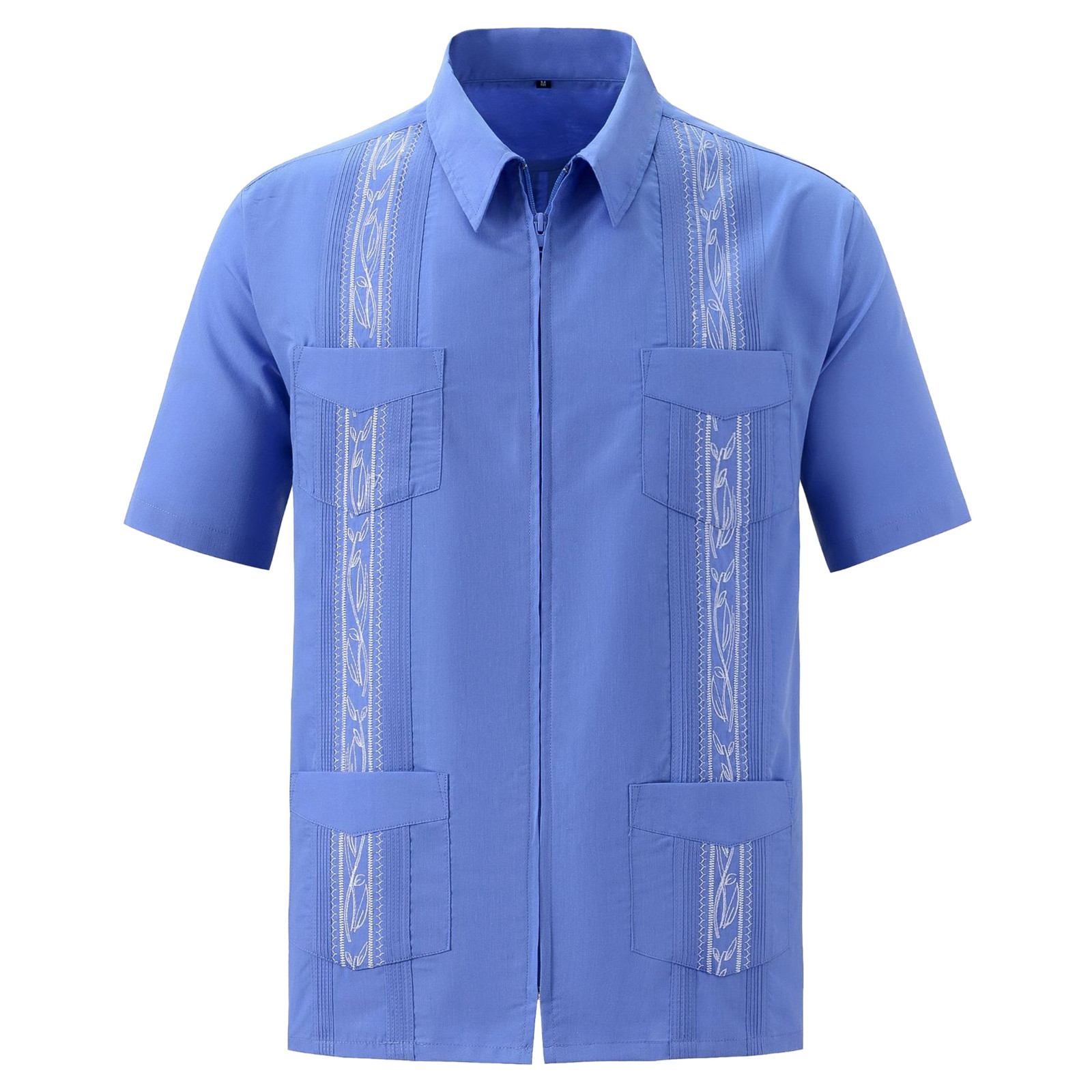 Chemises Guayabera pour hommes, vêtements à fermeture éclair, chemises traditionnelles brodées à quatre poches, chemises cubaines mexicaines