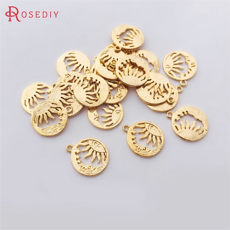 (33736)10Pcs 14.5*12.5Mm 24K Gold Plated Brass Star Sun Moon Bedels Hangers Diy sieraden Bevindingen Accessoires