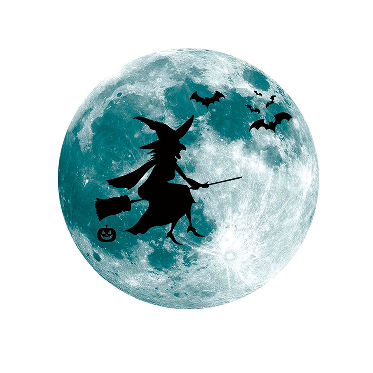 Sticker Mural Halloween Lumineux - Lune Bleue Effet Glow In The Dark, 20x20 Cm, Imperméable, Pour Fenêtre/mur