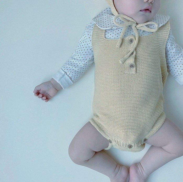 Herfst Baby Jongens Meisjes Gebreide Candy Kleur Mouwloze Bodysuit Met Caps Zuigelingen Katoen Warm Overall