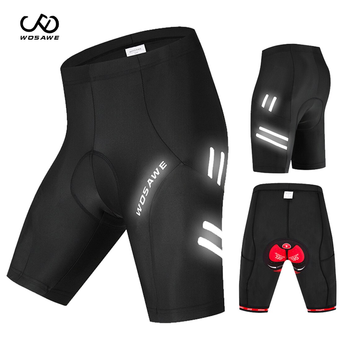 WOSAWE Men&#39;s Reflective Bike Cycling gel Shorts Beathable Mountain Road MTB Bicycle Biker Shorts With paddeds Tights Trousers