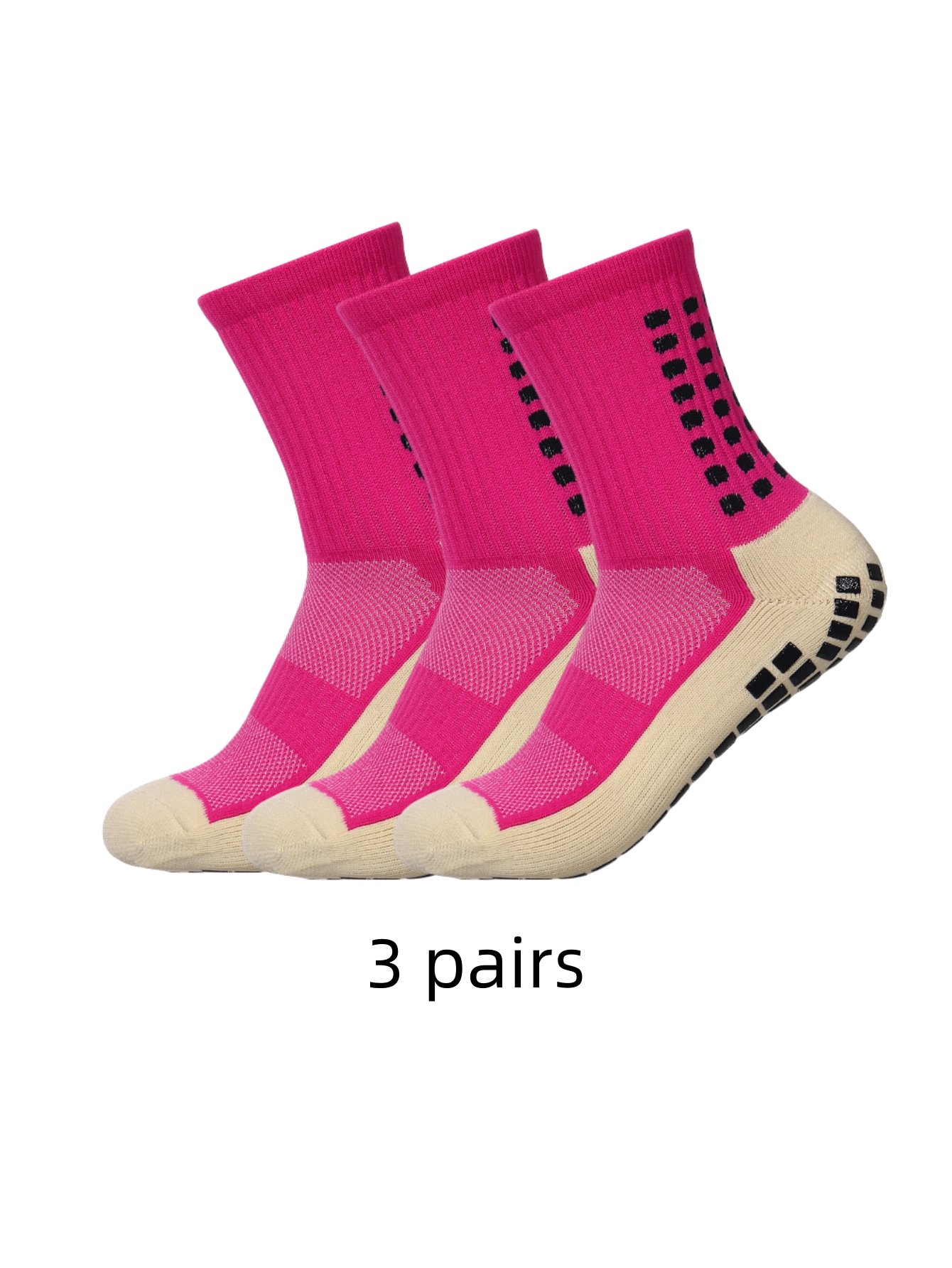 3 paar antislip klassieke sportsokken met zelfklevende punten, voetbalsokken: Roze