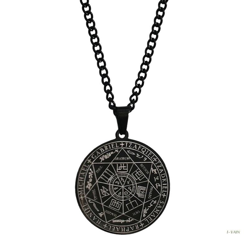 M5TC Totem- Talisman-Halsketten retro Solomon Heptagram Anhänger Amulett-Halskette: Schwarz