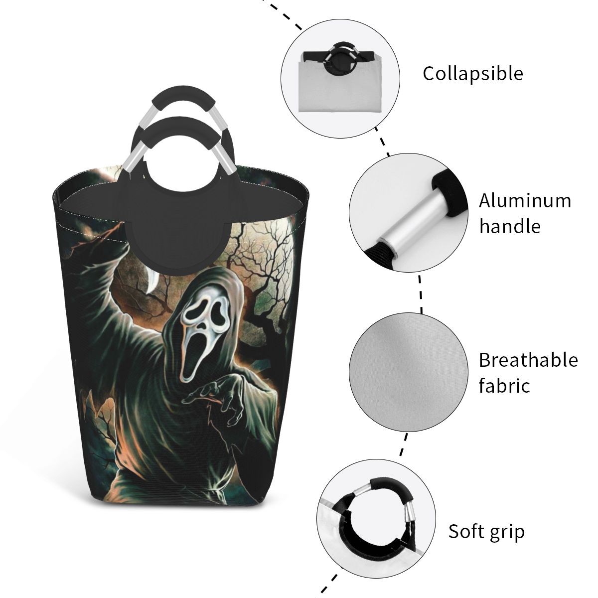 Película de terror de Halloween Scream ghosting face, cesto de lavandería independiente con asa, cestas de lavandería para ropa, Juguetes