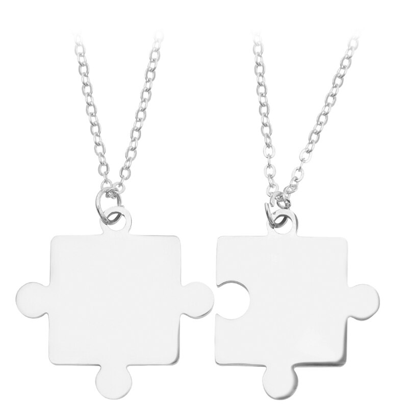 Mode Roestvrij Staal Paar Hanger Ketting 1 Paar Lover Gekoppeld Puzzel Kettingen Voor Vriendschap Minnaar Sieraden: Silver