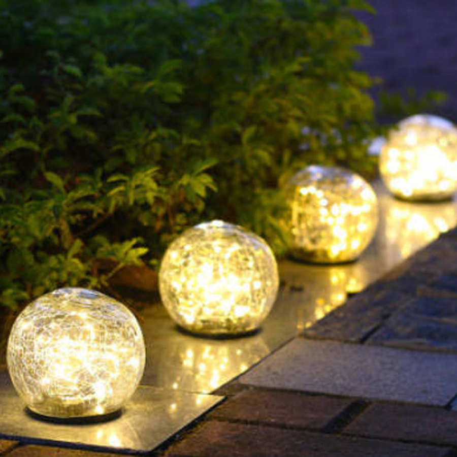 Bola de luz de vidrio con efecto craquelado IP65, luz LED subterránea resistente al agua, lámpara de punta de suelo para decoración de paisaje de patios y jardines