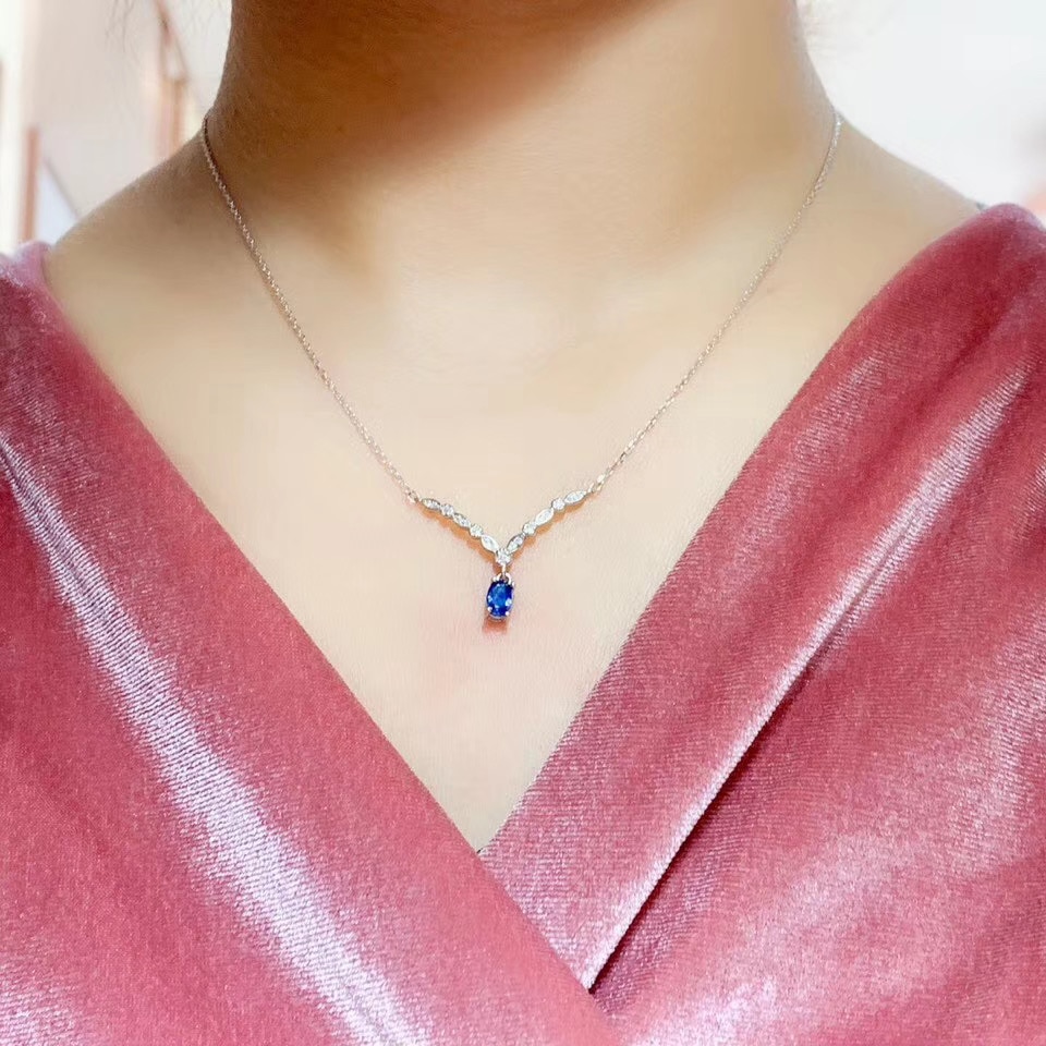 KJJEAXCMY boutique jewelry 925 sterling silver inlaid Natural sapphire Women's pendant necklace supports detection popular