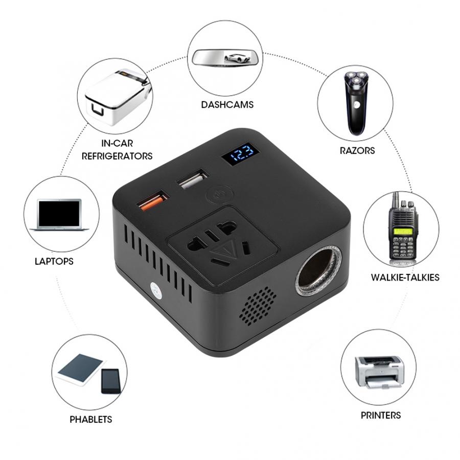 150w bil växelriktare spänning kraftomvandlare transformator  qc3.0 usb laddare 12v to 220v