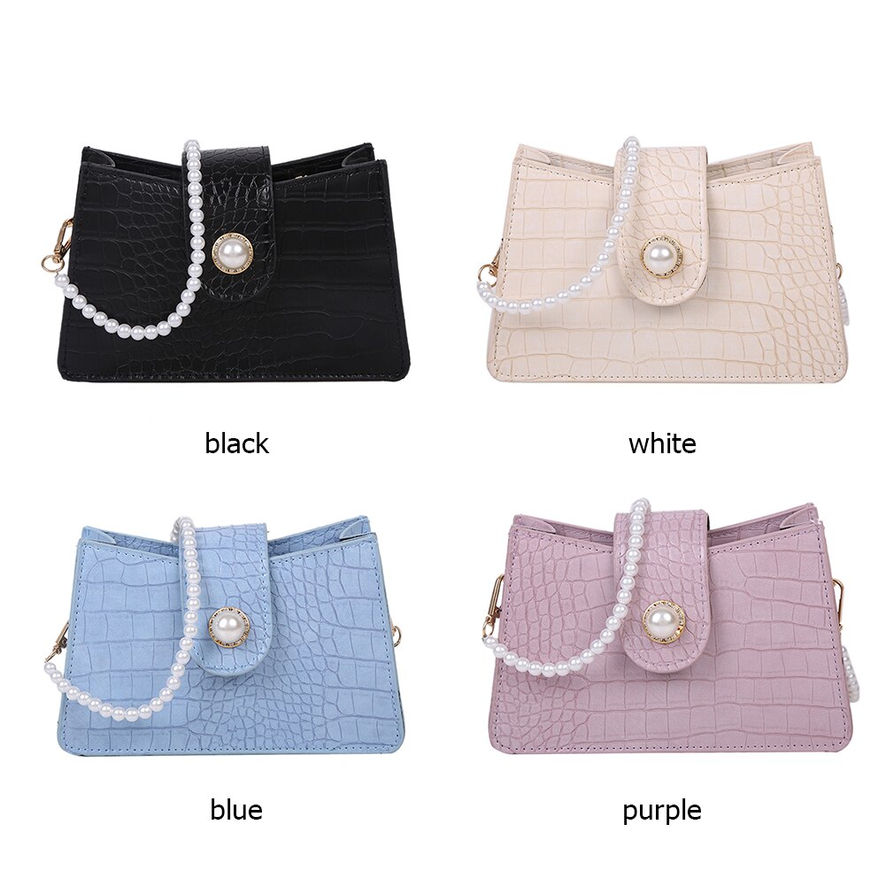 Jugend Damen Einfache Vielseitige Tasche Frauen Einfarbig Handtaschen Dame PU Leder Perle Kette Kleine Schulter Totes Tasche