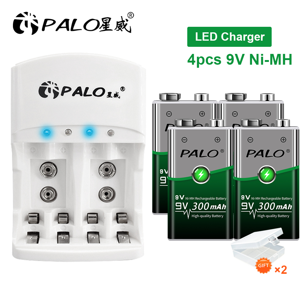 PALO 9V 300mAh NiMH Rechargeable Battery +LED Lndicator Light Charger for Ni-MH Ni-Cd AA AAA 9 Volts Batteria Crown Krone: Yellow
