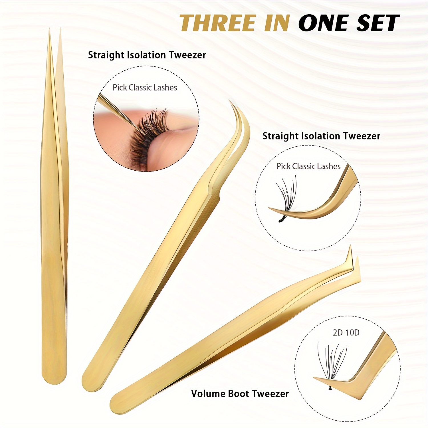 Juego de pinzas para pestañas de alta precisión: incluye 3 pinzas para pestañas de acero inoxidable para extensiones de pestañas clásicas individuales y de volumen